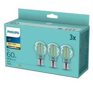 Pachet 3 becuri LED filament Philips, A60, E27, 7W (60W) - 000008718699777777