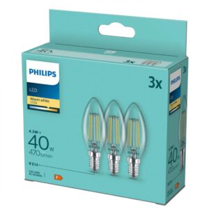 Pachet 3 becuri LED filament Philips, lumanare si lustra - 000008718699777791