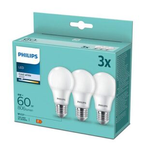 Pachet 3 becuri LED Philips, A60, E27, 8W (60W), 806 lm - 000008718699694944
