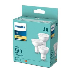 Pachet 3 becuri LED Philips, GU10, 4.7W (50W), 380 lm - 000008719514393998