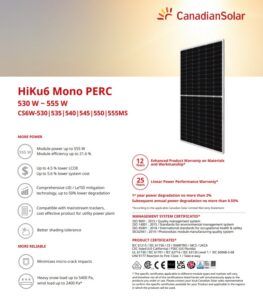 Panou Solar Fotovoltaic Monocristalin HiKu6 Mono PERC CS6W-555MS Silver - CS6W-555MS-F35A/T6