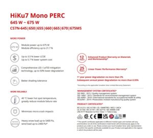 Panou Solar Fotovoltaic Monocristalin HiKu7 Mono PERC CS6N-665MS Silver - CS7N-665MS