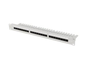 Patch panel 24 porturi 1U 19" Cat.6A UTP cu organizator cabluri, gri - PPUA-1124-S