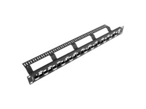 Patch panel gol 24 porturi 1U eșalonat cu organizator - PPKS-1224-B