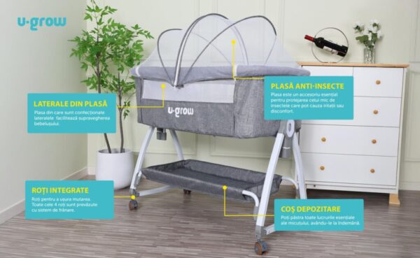 Patut 2 in 1 Co-Sleeper cu functie de leagan, U-Grow - UG-WBB818