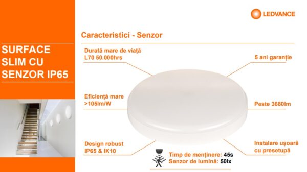 Plafoniera LED pentru exterior cu senzor de miscare Ledvance - 000004099854102998