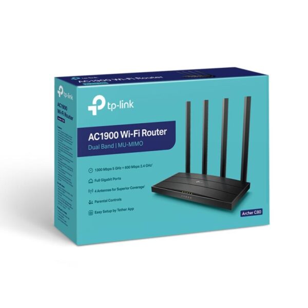 Router wireless TP-LINK Gigabit Archer C80, WiFI 5, Dual-Band