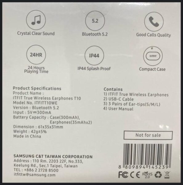 Samsung ITFIT True Wireless In-Ear Buds T10 White - ITFITT10WE