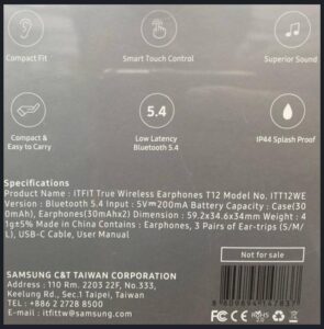 Samsung ITFIT True Wireless In-Ear Buds T12 White - ITFITT12WE