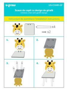 Scaun copii, MDF, design girafa, U-Grow - UG-CHAIR-GF - imagine 3