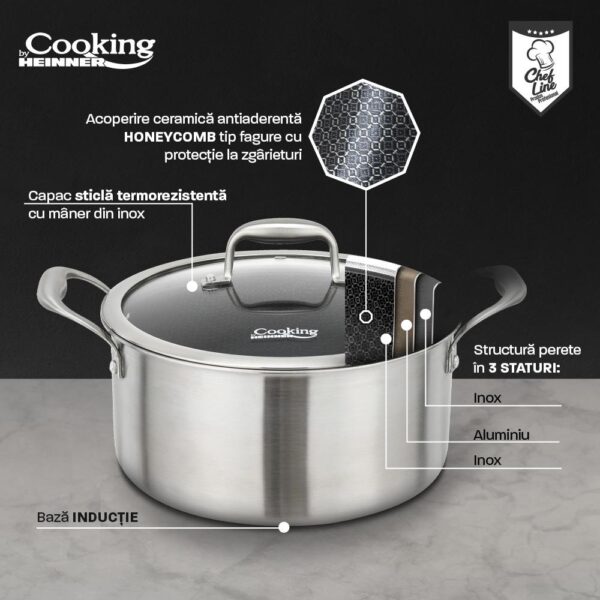 SEMIOALA CU CAPAC, 20x10 CM, 2.8 L TITANIUM3, COOKING BY HEINNER - HR-MRK-20
