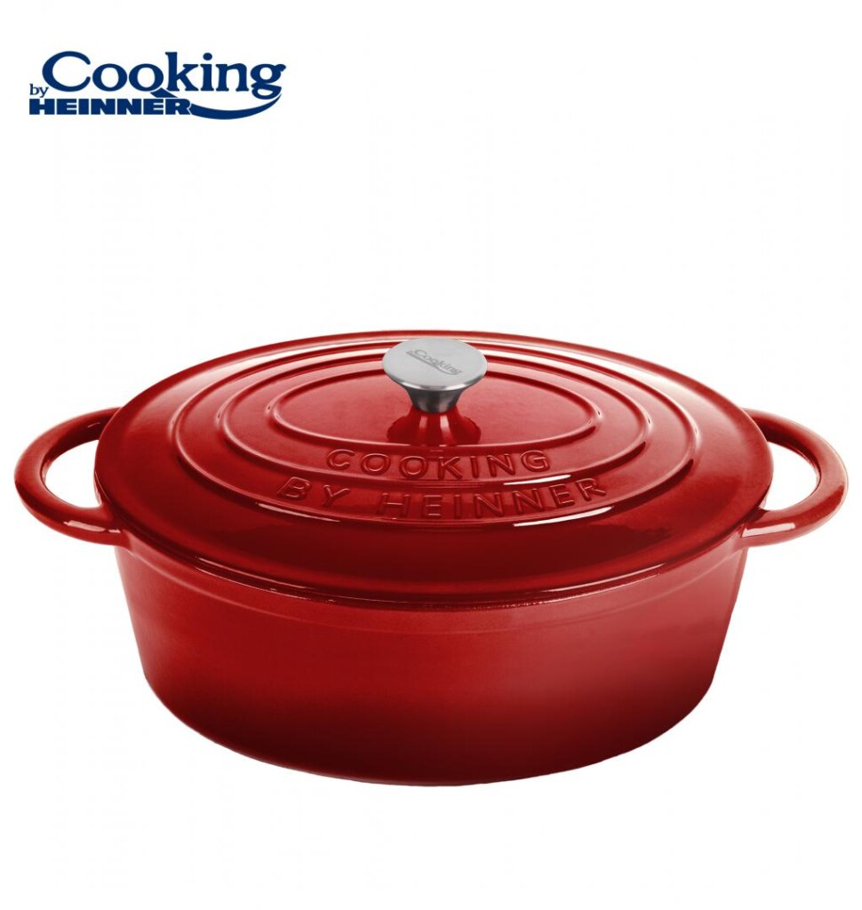 SEMIOALA FONTA EMAILATA OVALA+CAPAC 33.5x26X12 CM, 6L, RED LINE - HR-KN-SM28OV-01 SEMIOALA FONTA EMAILATA OVALA+CAPAC 33.5x26X12 CM, 6L, RED LINE - HR-KN-SM28OV - imagine 1