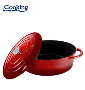 SEMIOALA FONTA EMAILATA OVALA+CAPAC 33.5x26X12 CM, 6L, RED LINE - HR-KN-SM28OV