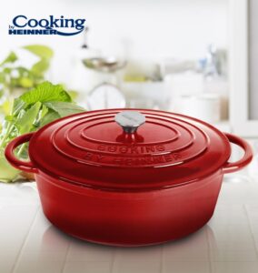 SEMIOALA FONTA EMAILATA OVALA+CAPAC 33.5x26X12 CM, 6L, RED LINE - HR-KN-SM28OV - imagine 4