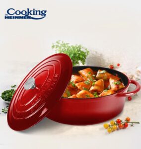 SEMIOALA FONTA EMAILATA OVALA+CAPAC 33.5x26X12 CM, 6L, RED LINE - HR-KN-SM28OV - imagine 5