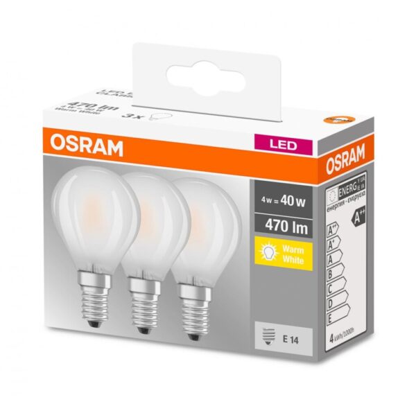 Set 3 becuri Led Osram, E14, 4W, 470 lumeni, lumina calda (2700K) - 000004058075819399