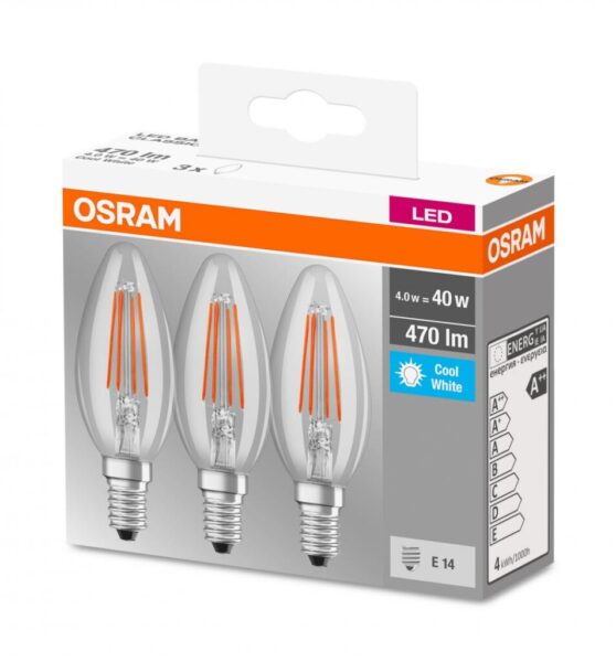 Set 3 becuri Led Osram, E14, 4W, 470 lumeni, lumina neutra (4000K) - 000004058075819719