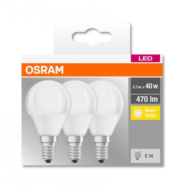 Set 3 becuri Led Osram, E14, 5,7W, 470 lumeni, lumina calda (2700K) - 000004058075090507