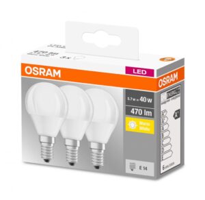Set 3 becuri Led Osram, E14, 5,7W, 470 lumeni, lumina calda (2700K) - 000004058075090507