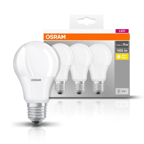 Set 3 becuri Led Osram, E27, 10,5W, 1055 lumeni, lumina calda (2700K) - 000004058075819436