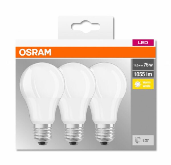 Set 3 becuri Led Osram, E27, 10,5W, 1055 lumeni, lumina calda (2700K) - 000004058075819436