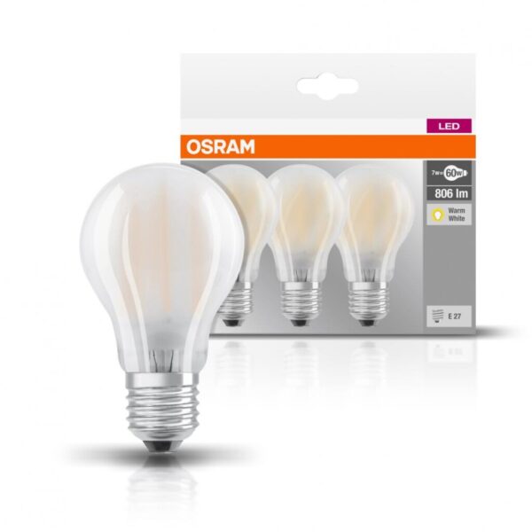 Set 3 becuri Led Osram, E27, 7W, 806 lumeni, lumina calda (2700K) - 000004058075819351