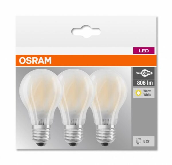 Set 3 becuri Led Osram, E27, 7W, 806 lumeni, lumina calda (2700K) - 000004058075819351