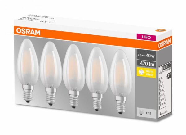 Set 5 becuri Led Osram, E14, 4W, 470 lumeni, lumina calda (2700K) - 000004058075090682