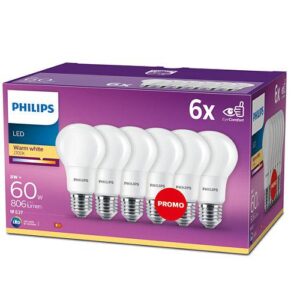 Set 6 becuri LED Philips, E27, 8W (60W), 806 lm, lumina calda - 000008718696586310