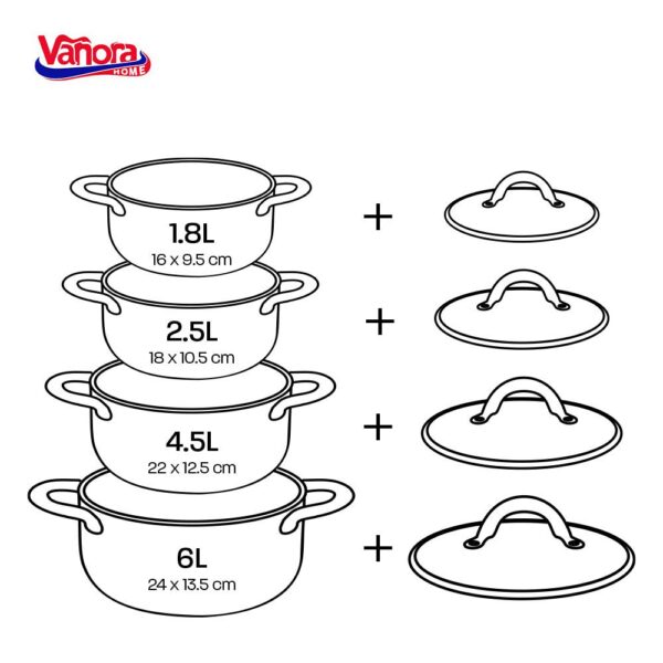SET GATIT DIN INOX 8 PIESE, MEDINA, VANORA HOME - VN-HJ-8PCS