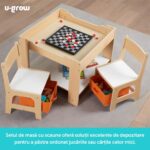 Set masuta si 2 scaune, lemn natur, U-Grow - UGMS-5601-NAT