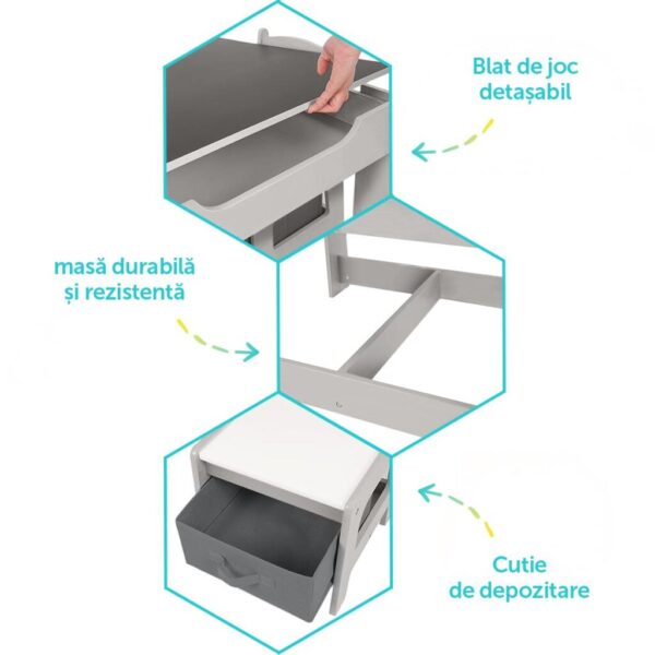 Set masuta si 2 scaune pentru copii, alb MDF, U-Grow - UGMS-5601-GR
