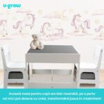 Set masuta si 2 scaune pentru copii, alb MDF, U-Grow - UGMS-5601-GR