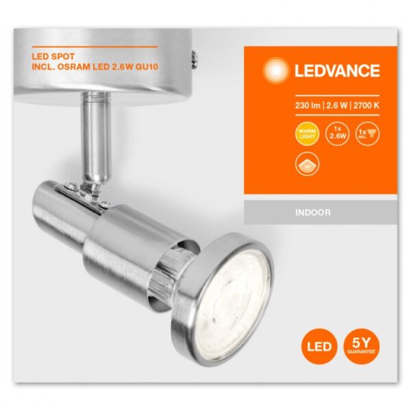 Spot LED Ledvance, GU10, 2.6W, 230 lm, lumina calda (2700K) - 000004058075540507