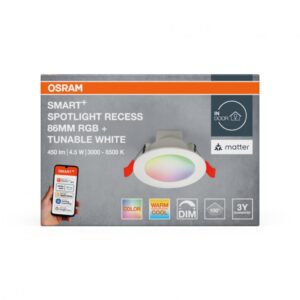 Spot LED RGB incastrat OSRAM SMART+ MATTER 100°, 4.5W, 450 lm - 000004099854475719