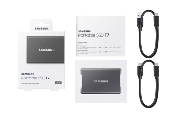 SSD Extern Samsung T7, 2TB, Titan Gray, USB 3.2 - MU-PC2T0T/WW