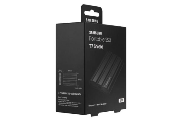 SSD extern Samsung, T7 Shield, 2TB, USB 3.2, Black - MU-PE2T0S/EU