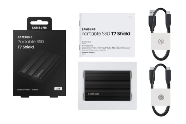 SSD extern Samsung, T7 Shield, 2TB, USB 3.2, Black - MU-PE2T0S/EU