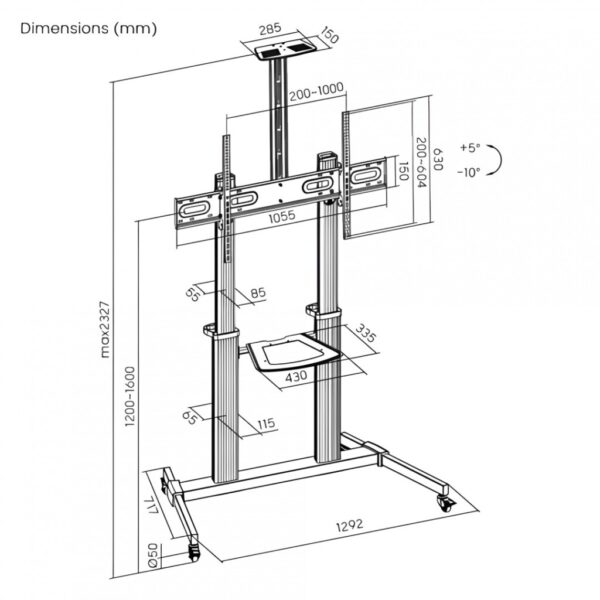 Stand TV mobil Serioux 44-610TW, dimensiuni 1292x717x2327mm - SRXA-TV44-610TW