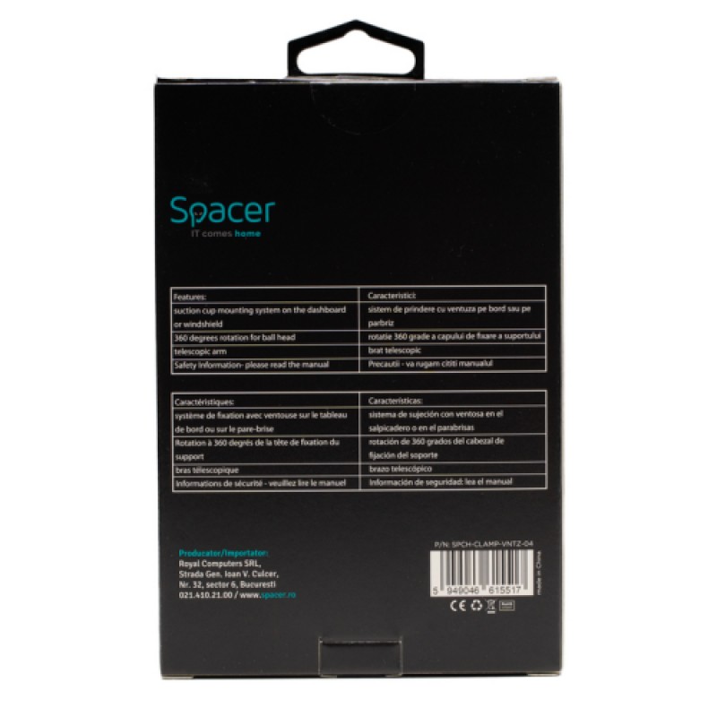 Suport auto SPACER pt. SmartPhone, fixare pe bo - SPCH-CLAMP-VNTZ-04-01 Suport auto SPACER pt. SmartPhone, fixare pe bo - SPCH-CLAMP-VNTZ-04 - imagine 1