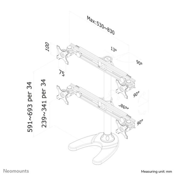 Suport cvadruplu monitor de birou Neomounts FPMA-D700DD4