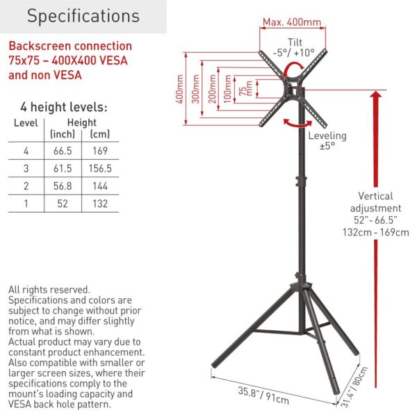 Suport tripod portabil de podea pentru TV plat/curbat Barkan - TP310