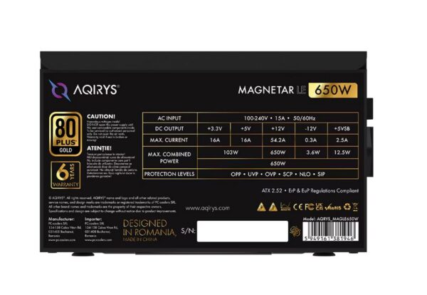 Sursa AQIRYS MAGNETAR LE ATX 650W 80 PLUS Gold - AQRYS_MAGLE650W