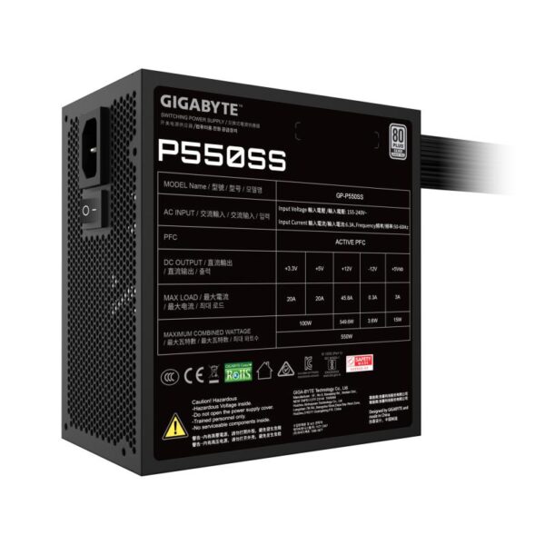 Sursa GIGABYTE P550SS 550W, Active PFC, ATX 12V, 80 PLUS SILVER - GP-P550SS
