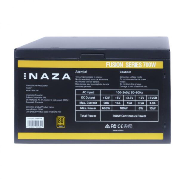 Sursa Inaza Fusion 700W, 80 PLUS GOLD, eficienta aproximativ 92% - FUSION-700