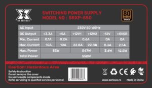 Sursa Serioux Energy 550W, Ventilator 12cm, ATX, material metal - SRXP-550