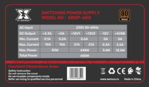 Sursa Serioux Energy 650W, Ventilator 12cm, ATX, material metal - SRXP-650