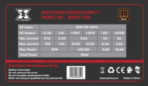 Sursa Serioux Energy 750W, Ventilator 12cm, ATX, material metal - SRXP-750