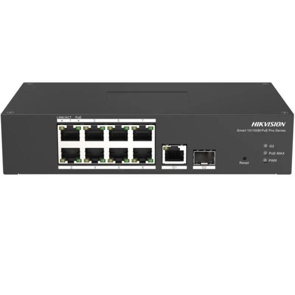 Switch 8 porturi PoE Hikvision DS-3T1310P-SI/HS prezinta 8 × 10/100