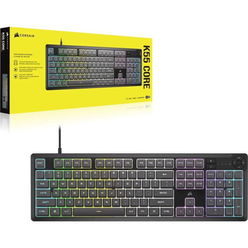 Tastatura gaming CORSAIR K55 CORE RGB USB 2.0 or Type A, wired - CH-9226D65-NA
